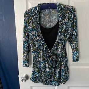 Elegant Blue and Green Women's Blouse